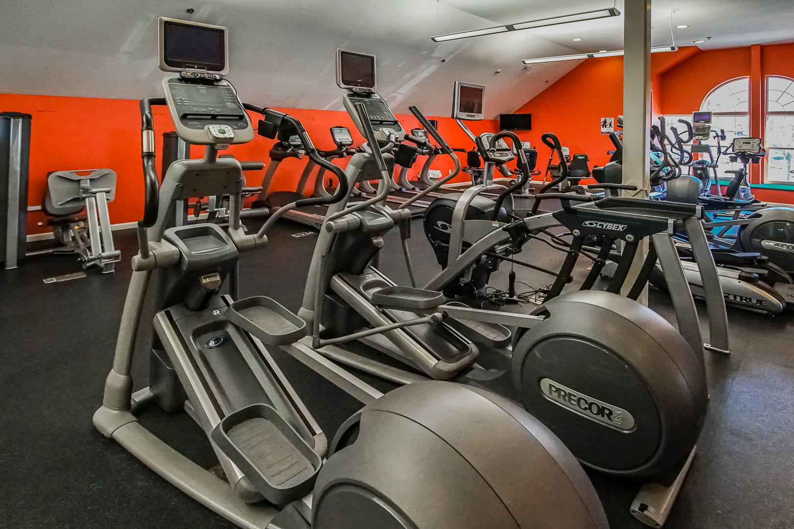 A modern exercise room at VRI's Tanglwood Resort in Pennsylvania.